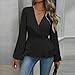 JOAU Women's Business Casual Peplum Tops Dressy Long Sleeve Wrap V Neck Double-Breasted Work Blouse Ruffle Babydoll Shirts Black