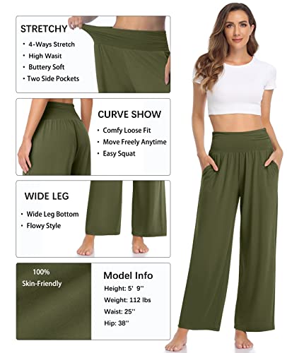 Image of TARSE Womens Wide Leg Pants Casual Loose Yoga Sweatpants Comfy Lounge Pajama Flowy Pants Pockets