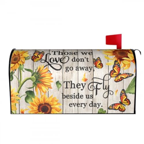 Image of Sunflower Butterfly Mailbox Covers Magnetic- Spring Summer Standard Size 21x18 Inch- Rustic Wood Memorial Mailbox Wrap Letter Post Cover Decoration for Yard Garden Outdoor Outside