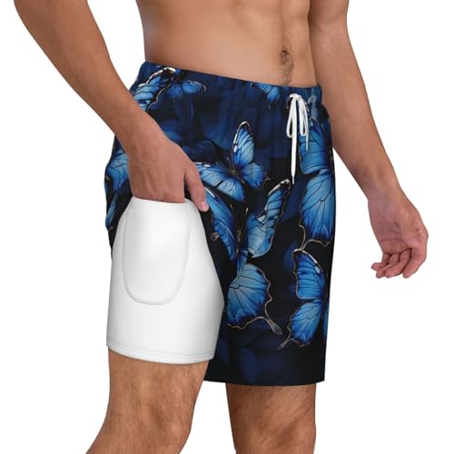 Men's Swim Trunks Quick Dry Board Shorts Dark Blue Butterflies Beach Shorts with Pocket Bathing Suits for Men2