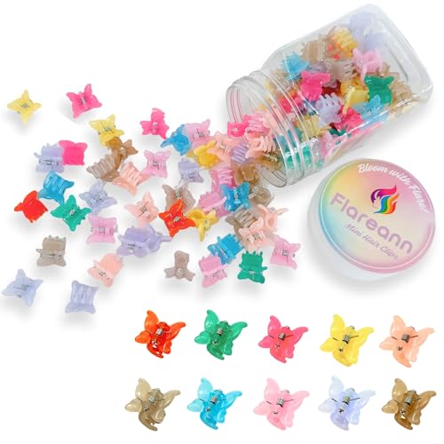 FLAREANN Mini Butterfly Hair Clips for Baby, Toddler & Little Girls, 100 Pcs Colorful Cute Hair Accessories for Kids, Small Hair Claw Clips for...