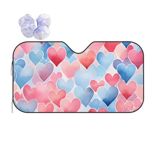Parasol para parabrisas de coche SUV y camión con diseño de corazón azul y rosa 70x130cm