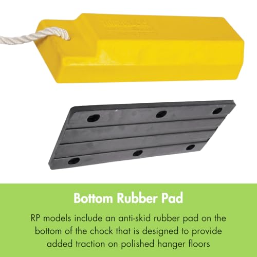 Image of Checkers 12 inch Airplane Chocks, Aviation Wheel Chocks for Small to Mid-Sized Aircraft, One Tire Chock for Polished Hangar Floors with Rope Lanyard, Durable Lightweight Urethane, Yellow, AC3512-RP-S