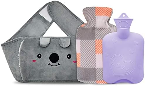 Hot Water Bag, Rubber Hot Water Bottle with Waist Cover for Menstrual Cramps, Pain Relief, Warm Water Pouch with Soft Plush Hand Waist Warmer Cover (Purple)