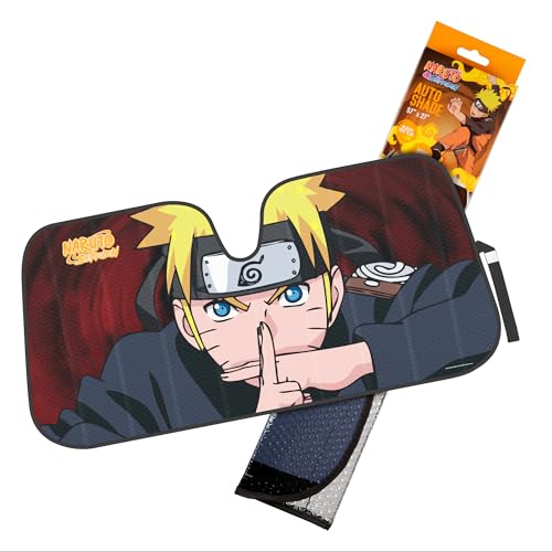 Naruto Shippuden Offically Licensed Windshield Sun Shade - Car Sun Shade Fits Most Autos - Akatsuki Naruto Merch & Anime Accessories for Cars - Sunshade Ca Windshield - 57 x 27 Inches