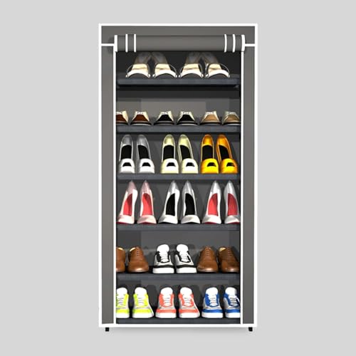 Image of YouCopia Shoe Rack for Home Non Woven Fabric - DIY Multipurpose Shoe Rack Organizer, 6-Layer Shoe Rack for Home -Shelf with Dustproof Door Entryway for Heels /Slippers /Boots (Grey, 6-Layer)