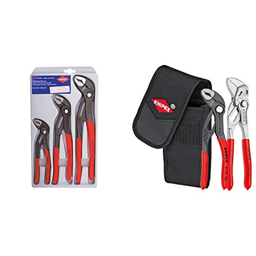 KNIPEX Tools - 3 Piece Cobra Pliers Set (7, 10, 12) (002006US1) & 00 20 72 V01 Mini Pliers in Belt Pouch, Red, 2-Piece