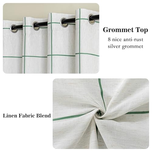 Image of MYSKY HOME 100% Blackout Plaid Linen Ceiling Curtains 108 Inches Long 2 Panels Set Double Layer Farmhouse Thermal Insulated Checkered Print Drapes for Living Room Bedroom, 2 Pcs, 52 inch Wide, Green