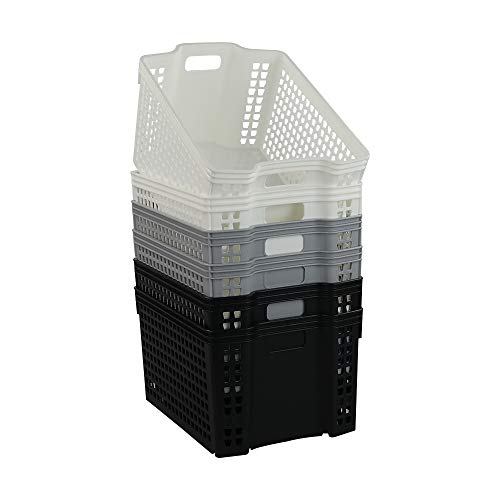  Ikando Cesto de Almacenaje Plastico, Negro, Gris y Blanco, Paquete de 6 Unidades 