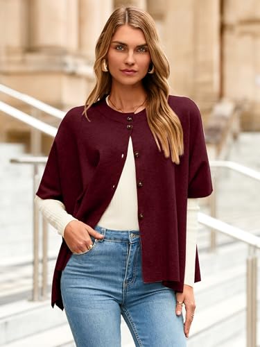 Simplee Womens Oversized Batwing Short Sleeve Cardigan Crewneck Button Down Knit Sweaters Pullover Fall Tops 20254