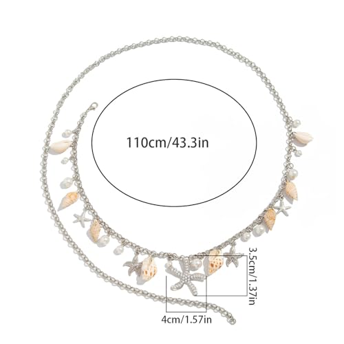 Sexy Pearl Waist Chain Belt Summer Big Starfish Body Chain Simple Shell Conch Tassel Belly Link Chain Jewelry for Women4