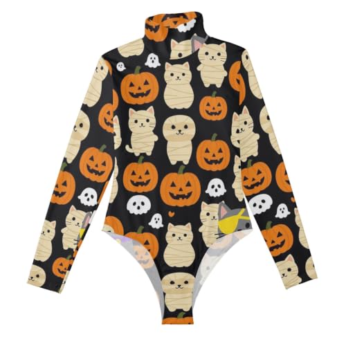 Gatos de Halloween divertidos en este body de manga larga GuoChe con cuello alto