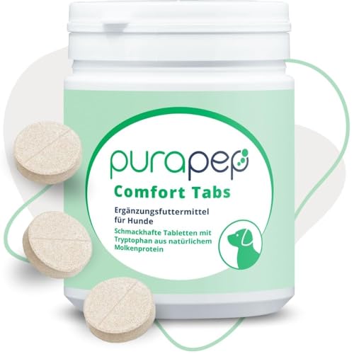 purapep Comfort Hunde Tabs – Natürliches Beruhigungsmittel mit Tryptophan, Magnesium & B Vitaminen – Ideal bei Stress, Angst & Silvester – Für entspannte Hunde in jeder Situation | 120 Tabs