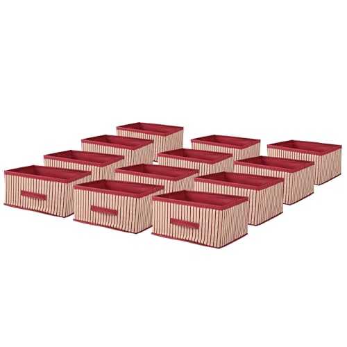 Kuber Industries Pack of 12 Foldable Multi-purpose Cloth Organizer for Storage with Drawing Handle | Durable Organisers Storage Box for Clothes/Toys | Lining Print - Pink