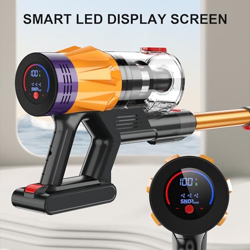 Cordless Vacuum Cleaner w/LED Display, 550W Self-Standing Cordless Stick Vacuum Cleaner for Home, Removable Battery/Lightweight/Rechargeable Pet Vacuum Cordless for Pet Hair/Hardwood Floor/Carpet