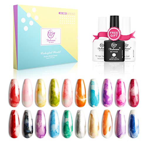 Tubran Blooming Nail Polish, Alcohol Ink Watercolor Pink Blossom Gel Nail Polish Magic Manicuring Kit Work with Transparent Red Marble Nail Vanish Young Nail Art Design,Summer 20 Colors Set(Yan CAI)