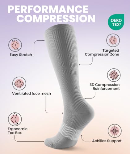 Image of PULIOU Cooling Compression Socks for Women Men, 20-30 mmHg Circulation Knee High for Travel, Flying, Running, 2 Pairs