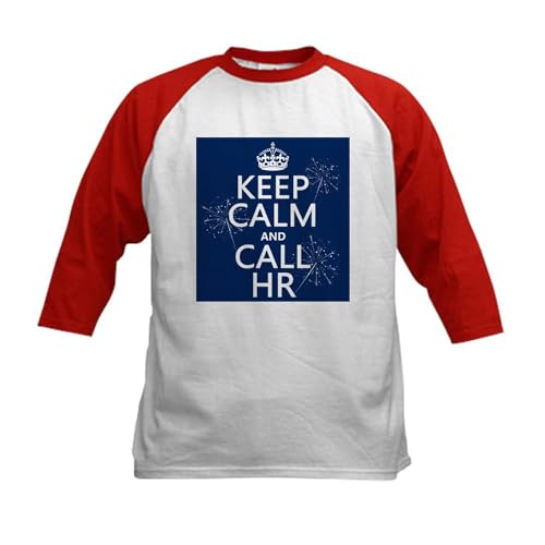 CafePress Keep Calm and Call H.R. Kids Baseball Jersey Kids Cotton Baseball Jersey, 3/4 Raglan Sleeve Shirt Red/White
