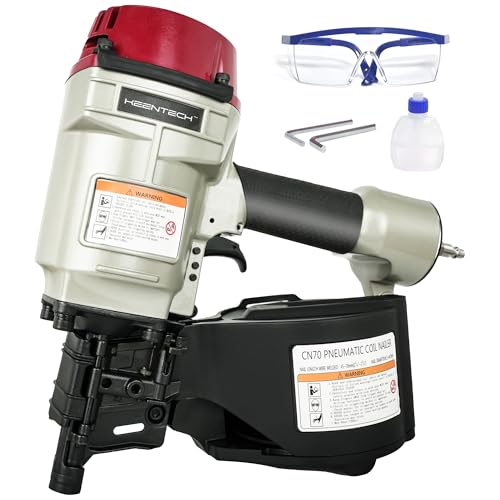 KEENTECH Pneumatic Siding Nail Gun for 1-3/4' to 2-3/4' 15-Degree Nails, Coil Siding Nailer with Bump Firing for Fast Nailing Speed, Coil Nail Gun for Pallet, Siding, Crating, Decking, Framing, CN70