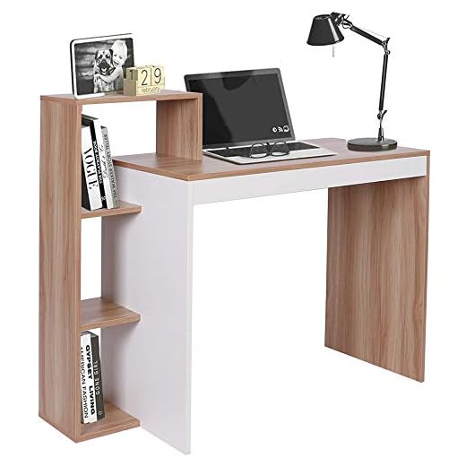 BAKAJI Scrivania con Libreria 4 Ripiani Tavolo da Lavoro Porta Pc Computer Struttura e Piano in Legno MDF Arredamento Casa Ufficio Cameretta Dimensioni 110 x 90 x 40 cm (Noce)