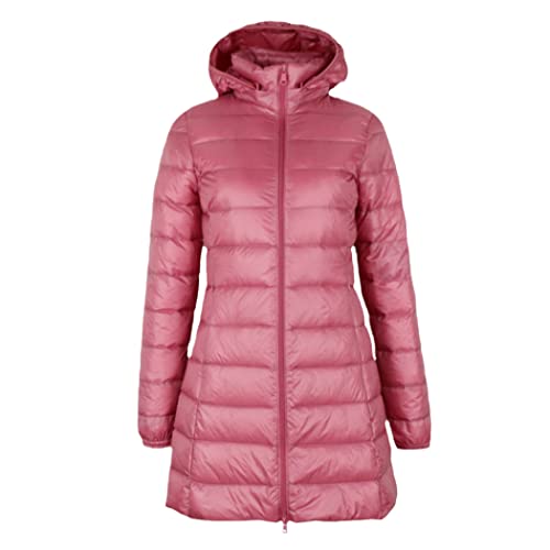 Manteau long en duvet femme rose grande taille 4XL avec capuche amovible