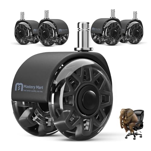 Mastery Mart Bürostuhl Rollen 5er Set Φ60mm, Hartbodenrollen 11mm x 22mm Bürostuhlrollen Ersetzen Bodenschutzmatten – Passend für 98% aller Stuhlrollen (Nicht für 1KEA, Schwarz)