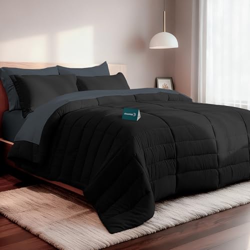 El Mejor Listado de Edredones y fundas para edredón Top 10. 49 Dreamlab Set de Edredon Acolchado con Fundas de Almohada Decorativas y Juego de Sabanas | Juego de Cama Completo | Hipoalergénico | Edredon Queen Negro, Sábanas Gris Claro