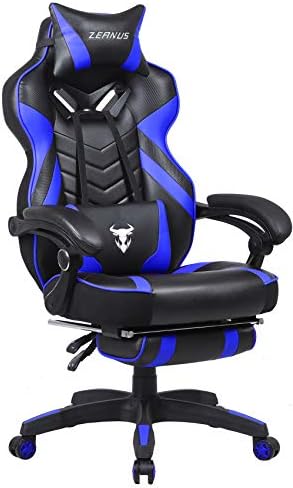 Gaming Chair with Therapeutic massage, Recliner Laptop Chair with Footrest, Massive and Tall Laptop Gaming Chair for Adults, Excessive Again Gaming Desk Chair, Heavy Responsibility Gamer Chair, Video Sport Chair for Teenagers (Blue)
