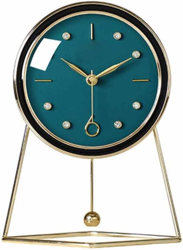 Gold Table Clock, Silent Swing Table Clock, Gold Metal, Living Room, Home, (Color : Green, Size : 28CM)