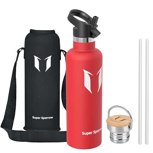 Super Sparrow Botella Agua Acero Inoxidable - Botella Agua Niños - 1L - Botella Termica Boca Estándar - Sin BPA, para Niños & Adultos, Deporte, Oficina, Yoga, Ciclismo