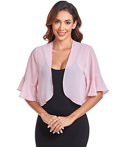 Image of Shrugs for Women Chiffon Bolero Shrug Short Sleeve Open Front Summer Cropped Cardigan for Dresses