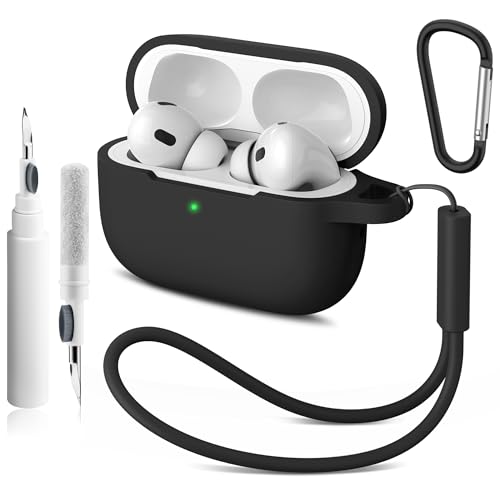 Airpods Pro/Pro 2nd Generation Case Cover Silicone AirPods Pro 2nd Case Shockproof Protective Cover with Cleaning Kit for AirPods Pro 2nd Generation Case (Black)