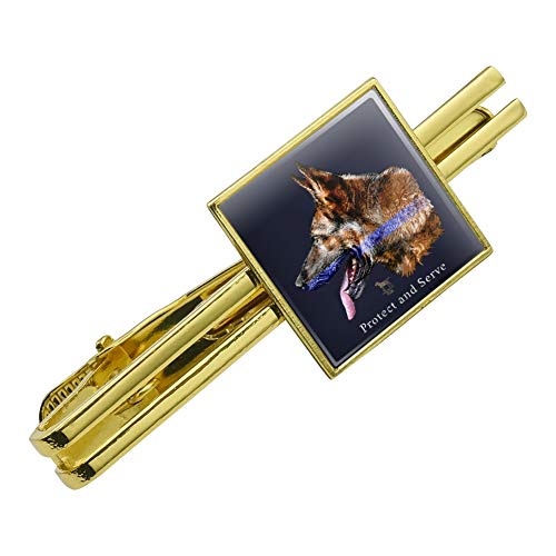 GRAPHICS & MORE Protect and Serve K9 Police Thin Blue Line German Shepherd Dog Square Tie Bar Clip Clasp Tack- Silver or Gold