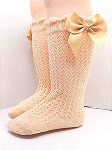 Sywwlov 5 Pairs Baby Girls Knee High Socks Infant Toddler Bow Knit Mesh Cotton Socks Tube Ruffle Stockings4