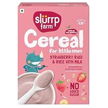 Slurrp Farm Multigrain Millet Cereal | Strawberry, Ragi & Rice with Milk | No Added Sugar, No Preservatives | High in Fiber & Calcium | Ready-to-Eat Baby Food | 7.05 Oz 200g