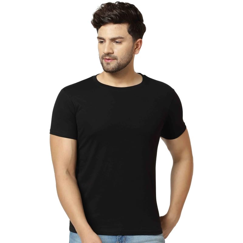 London Hills Men’s Cotton Blend Solid Round Neck Regular Fit Half...