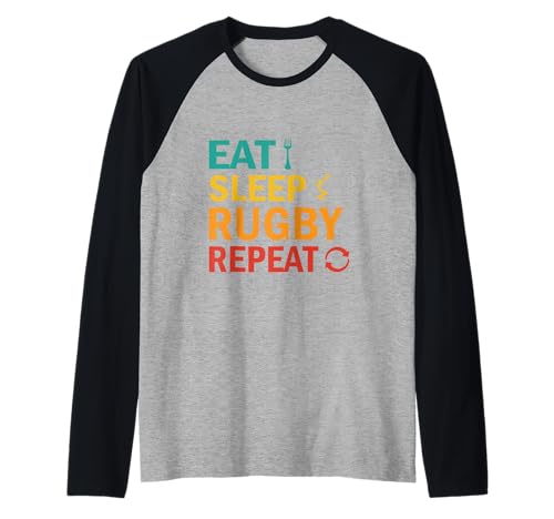 Eat Sleep Rugby Repeat Funny Rugby Player Hombres Mujeres Niños Camiseta Manga Raglan