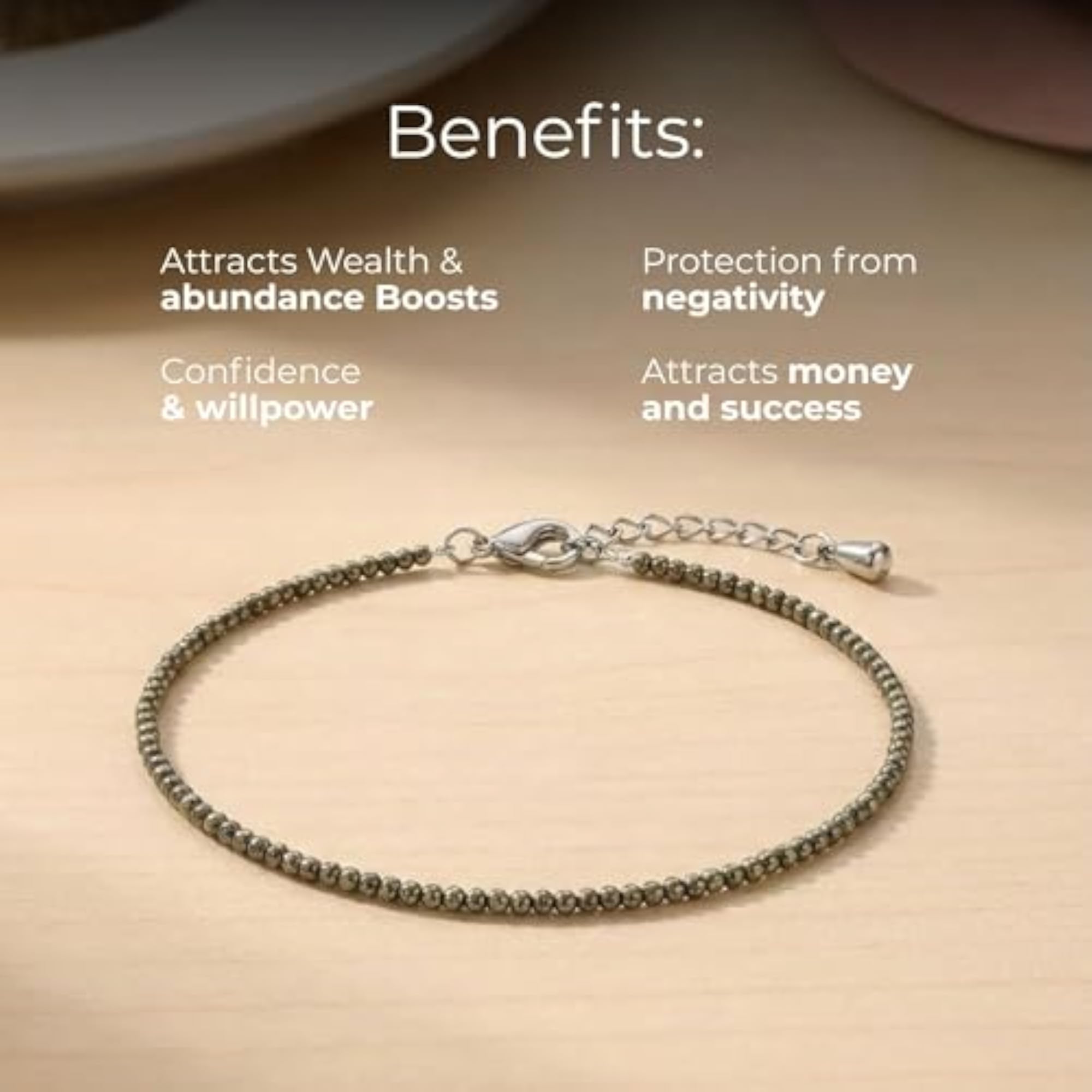 Unisex Adjustable Rudraksha & Pyrite Bead Anklet