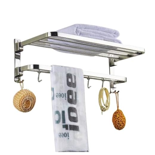 SYNERGY - 304 Grade 24 Inch Stainless Steel Dual Folding Towel Rack for Bathroom/Towel Stand/Hanger/Bathroom Accessories (SY-TH9)