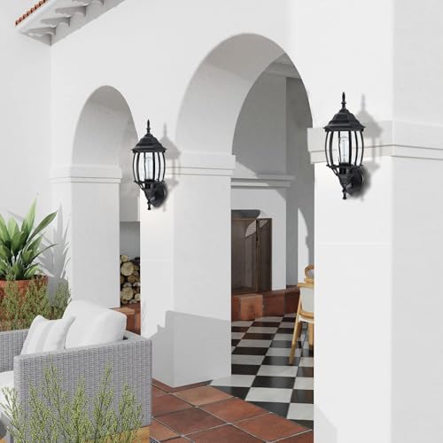 Image of 16.8 Inch Outdoor Porch Light - Black Outside Light for House, Metal and Glass Exterior Wall Sconce, Waterproof Wall Mount Outdoor Lantern for Garage,Front Door,Balcony,E26 Base