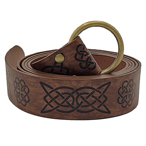 JAOYU Medieval Viking Belt - Embossed PU Leather O Ring Belt for Renaissance Knight Costume LARP Accessories3