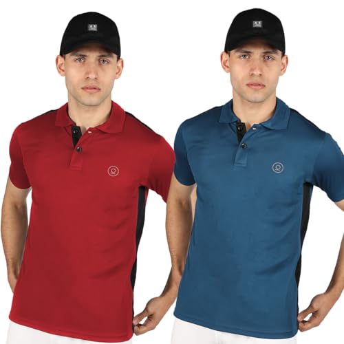 Image of CHKOKKO Men's Active Sports Wear Polo Half Sleeve Gym Tshirt with Button Collar Quick Dry Breathable Perfect for Workout Running Regular Fit Pack of 2