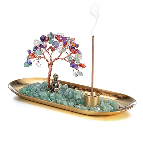JSDDE Arbre de Vie Bouddha Zen Pierre Décoration Porte-encens Bouddha Cristaux Ornements de Maison Jardin Cadeau Fête des Mères