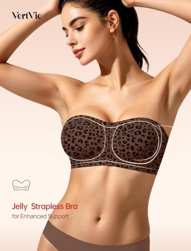 Image of Vertvie Womens Strapless Bra Jelly Push Up Seamless Bandeau Bra Wireless Non Slip Silicone Tube Top Bras Padded Bralette