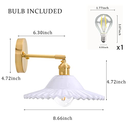 Shenmoyl Vintage Modern 1 Light Wall Sconces With White Lotus Glass Lampshade 180 Degree Adjustable Brass Sconces Wall Lighting Fixture With Switch For Bedside Bedroom Doorway #TOP1