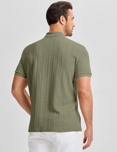 Image of JMIERR Men's Casual Polo Shirt Knitted Textured Short Sleeve Stretch Golf Shirt Summer Vacation Beach Collared Shirts