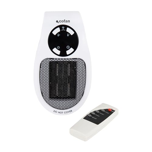 Cofan Calefactor cerámico de enchufe | Mini calefactor portátil | Calefactor con control remoto y pantalla digital | Ligero y compacto | Ideal para casa, oficina, baño