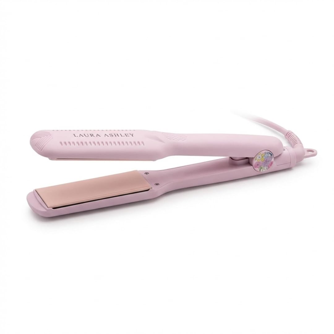 Laura Ashley 1.5 Inch Flat Iron Hair Straightener, Ceramic Tourmaline Hair Straightener for Women, Wide Plate Ceramic Flat Iron, Hair Straightening Iron Fast Heat Dual Voltage