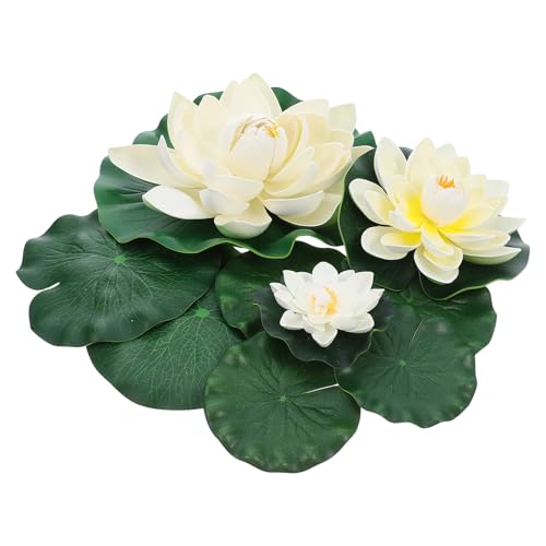 MOTHNUR 9 pièces Plantes Aquatiques Bassin Extérieur Nénuphars Artificiels Flottants EVA Résistants Aux Intempéries pour Petits Étangs et Aquariums Fleurs de Lotus Décoratives