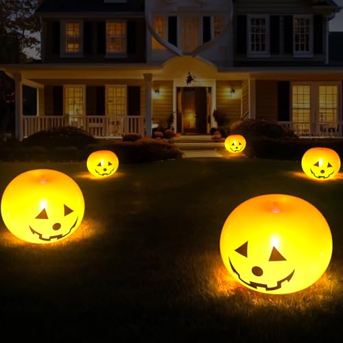 Calabaza Inflable de Halloween con Luces LED, 5 Unidades, Farolillos Inflables de 12 Pulgadas, Accesorios de Fiesta de Halloween para Interior y Exterior